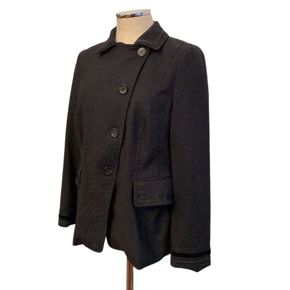 Size 44 (12) Feraud Black Womens Blazer Jacket Braided Trim Vintage Wool Blend - Picture 2 of 12